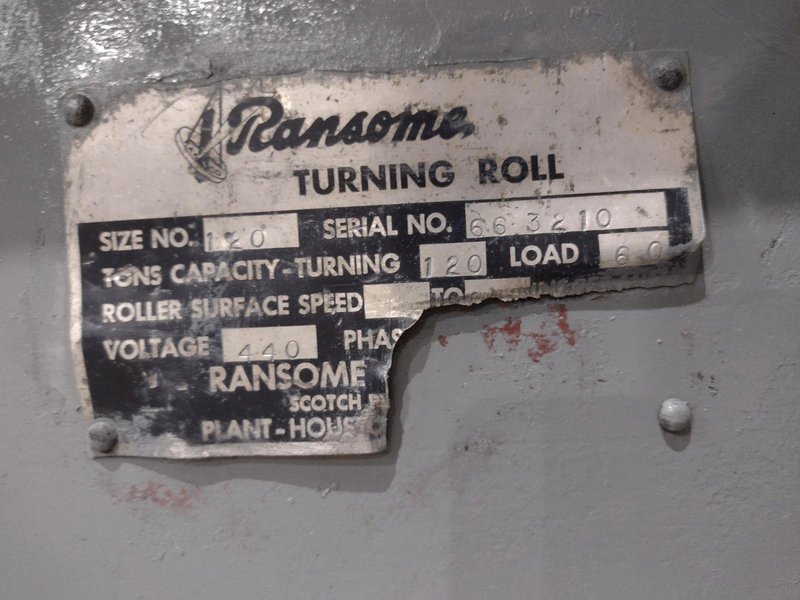 120 TON (240,000 LBS) RANSOME PANDJIRIS POWERED TANK TURNING ROLLS, POWER &amp; IDLER: STOCK #23143