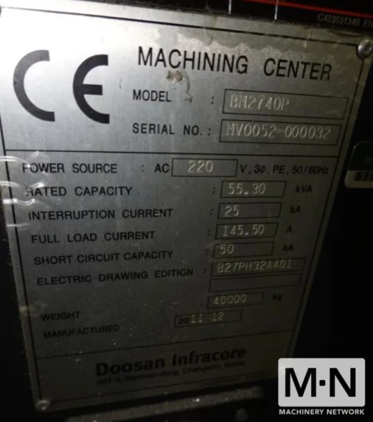 Doosan BM 2740P High Speed CNC Bridge Mill