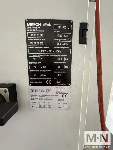 Mikron HSM-600U CNC Vertical Machining Center, 2004