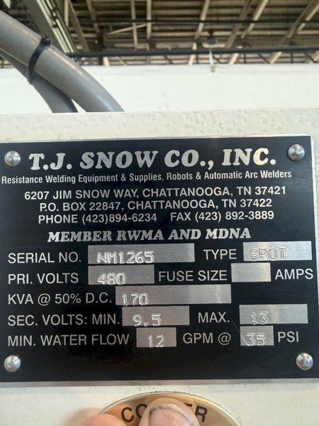 170 KVA T.J. SNOW SPOT WELDER. STOCK #0547626