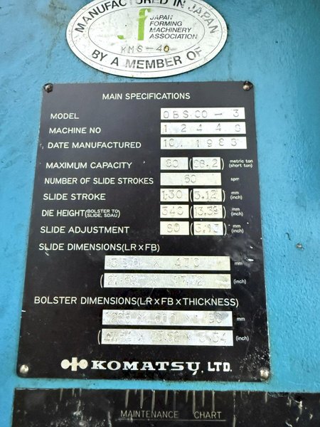 80 TON KOMATSU OBS80-2 GAP FRAME PRESS. STOCK # 0345525