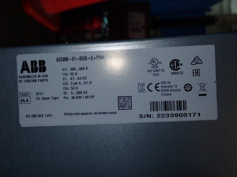 ABB 40HP ACS880 VFD  -  ACS880-01-052A-5+P944