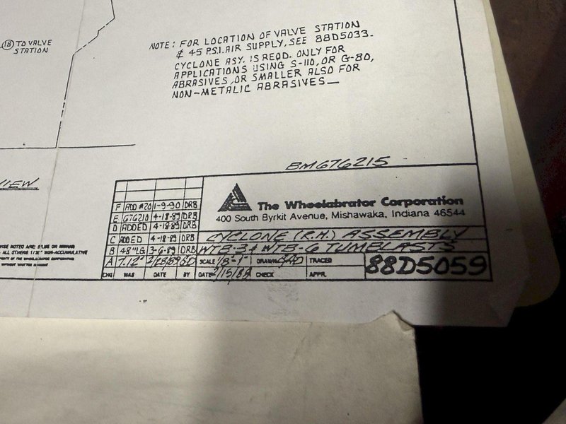 6 CU FT WHEELABRATOR MODEL WTB-6 TUMBLAST BELT TYPE BLAST CLEANING MACHINE: YOBRO #25940