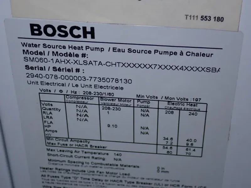 Bosch Water Source Heat Pump - Sm060-1ahx-xlsata-chtx