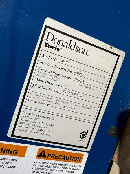 DONALDSON TORIT MMB DUST COLLECTORS 460V 3PH 1.5HP  USED
