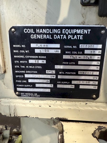 3,000 LB X 12&quot; CWP MODEL 2.5RD DOUBLE END COIL REEL. STOCK # 1001025.