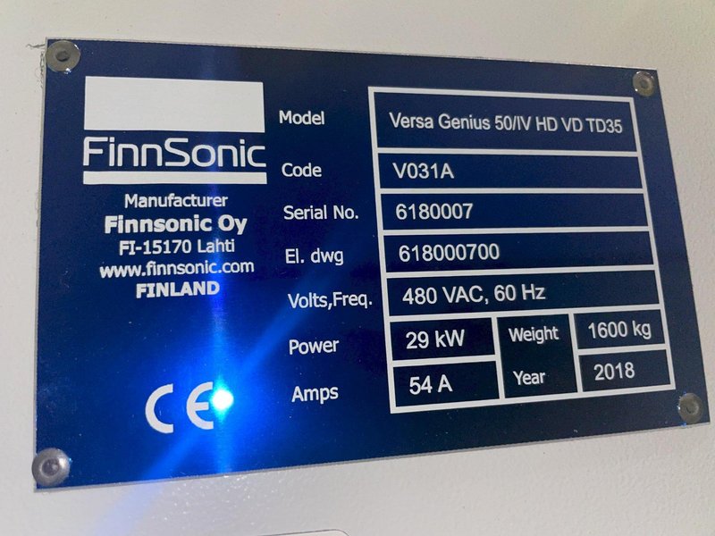 2018 FINNSONIC VERSA GENIUS+ 50/IV HD VD TD35 AUTOMATIC 5-STAGE ULTRASONIC PARTS CLEANER: STOCK #15592
