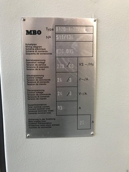 MBO B120-1-20/4 PAPER FOLDING MACHINE WITH RIGHT ANGLE STOCK# 2346