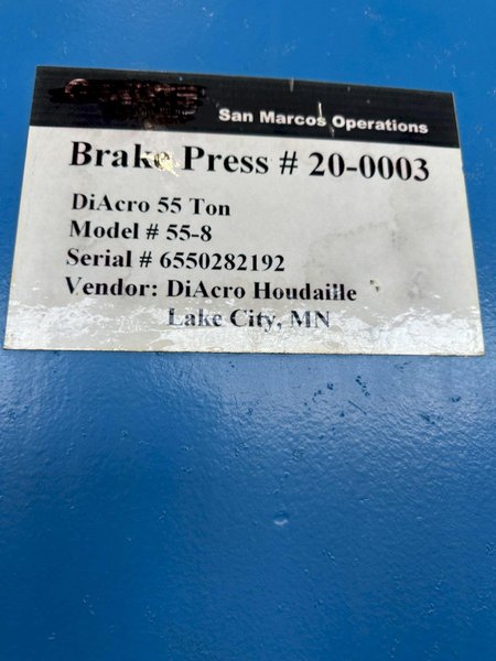 55 TON X 8' DI-ACRO 55-8 HYDRA-POWER PRESS BRAKE W/ AUTOMEC PC-800 CONTROLLER. STOCK # 0951523