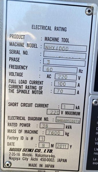 DMG Mori Seiki NHX-4000 Horizontal Machining Center – Mill