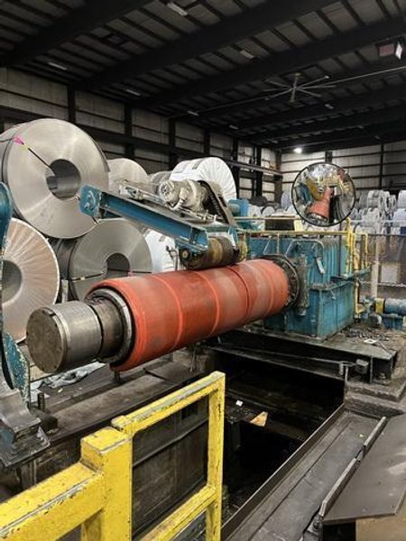 72" x 60,000# Uncoiler with Hold Down Roll and Mandrel Support Arm