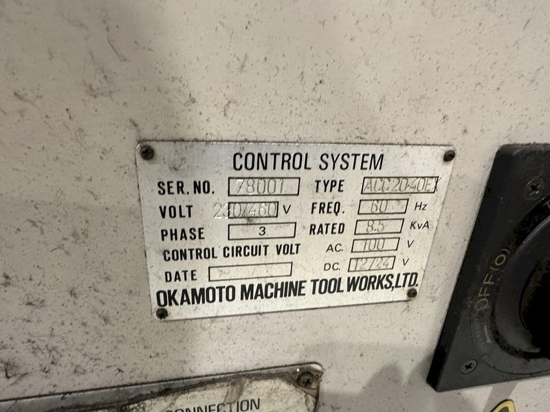 20&quot; X 40&quot; OKAMOTO MODEL #ACC-20-40EX CNC HORIZONTAL SURFACE GRINDER: STOCK #20991