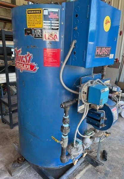 25 HP Hurst 4VT-G-25-150 Cyclone Steam Hi-Pressure Vertical Boiler, 2007- Fully Serviced and Inspected