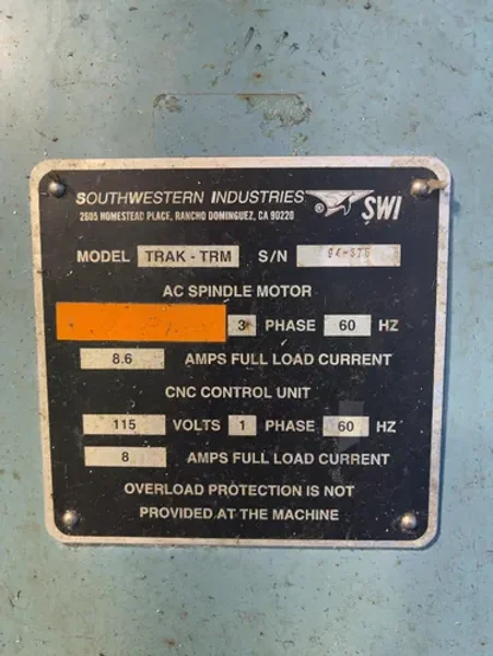 SWI 45” X 10” CNC VERTICAL MILL  -  TRAK-TRM