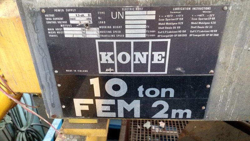 10 TON KONE ELECTRIC HOIST: STOCK #64650