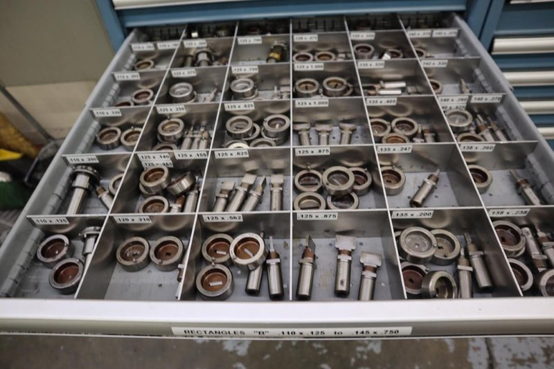 112 and Marathon 112, Turret Punch Tooling, (2) Lista Cabinets with Maple Top Loaded with Tooling- Auction Item