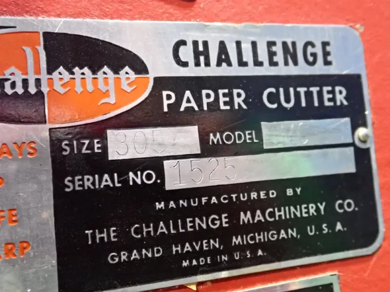 THE CHALLENGE MACHINERY CO. 30" X 50" PAPER CUTTER   -  MC