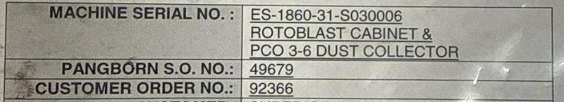 8 WHEEL x 18" x 60"  PANGBORN PASS THROUGH HANGING CONVEYOR SHOT BLAST MACHINE: YOBRO #24717