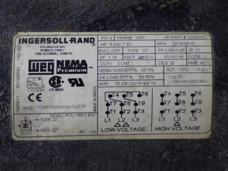 INGERSOLL RAND (2) 5.5//7.5 HP AIR COMPRESSOR  -  2475