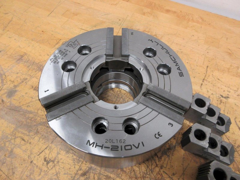 Samchully MH Series 3-Jaw Mega-Bore Open-Center Power Lathe Chuck, 10" Size - MH-210V1 with Serrated Hard Step Jaws- Auction Item