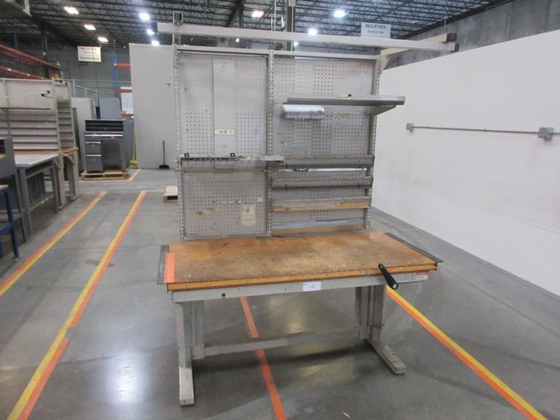 Work Bench, Heavy Duty Metal, Adjustable with Wood Top and Adjustable Shelving- Auction Item