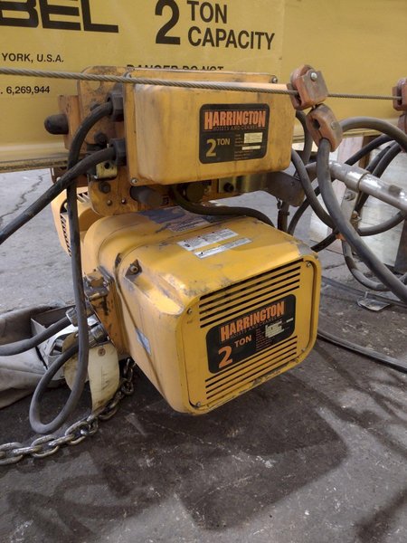 2 TON x 12&#039; GORBEL TENSION STAND JIB CRANE WITH 2 TON HARRINGTON HOIST &amp; POWER TROLLEY: STOCK #18873