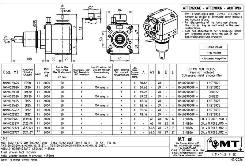 6000 RPM MT MARCHETTI PART NKM0022532 AXIAL DRIVEN TOOL: YOBRO #26024