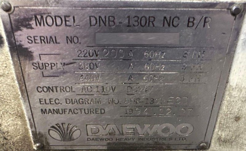 Daewoo DNB-130R CNC Horizontal Table Type Boring Mill