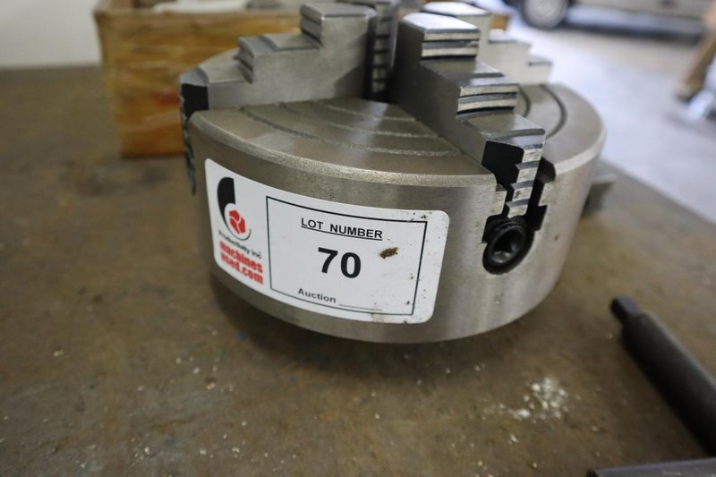 4-Jaw Chuck, 8" with 2-1/8" Hole, Assorted Chuck Jaws, D1-4" Camlock Back- Auction Item