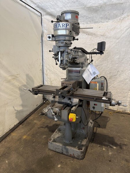 2 HP SHARP VERTICAL MILLING MACHINE W/ KURT VISE. STOCK # 0557025.
