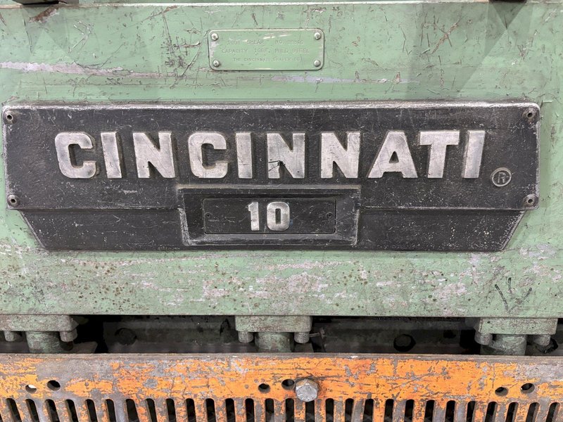8&#039; X 10 GAUGE CINCINNATI MODEL #1008 MECHANICAL POWER SQUARING SHEAR: STOCK #21094