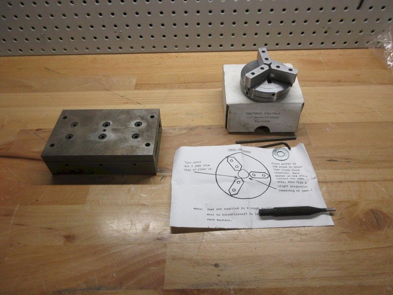 Taig Tools 3.25" 3-Jaw Chuck with 3/4-16" Threaded Back, and Schneebeger Linear Guide Cross Slide Table 6.375" x 4"- Auction Item