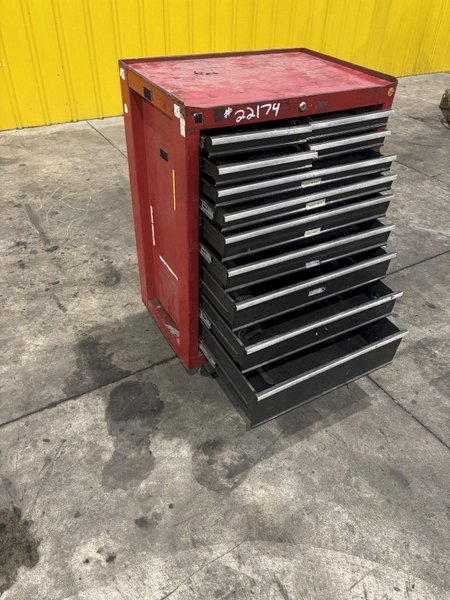 9 DRAWER X 27" X 18" RED TOOL BOX PARTS CABINET: STOCK #22174