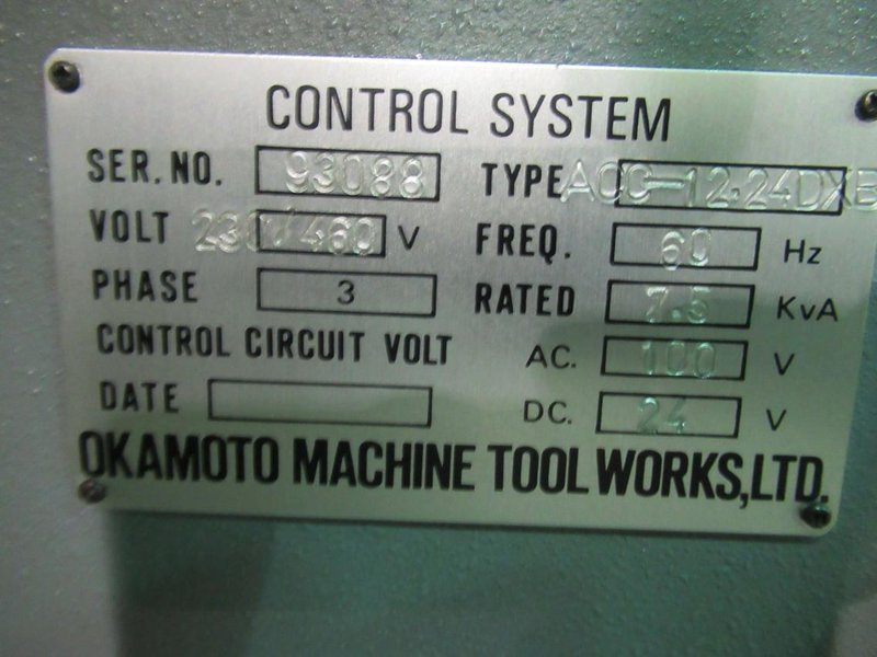 Okamoto ACC 12.24DXB 3-Axis Automatic Surface Grinder, Servo Incremental Downfeed, Servo Inc. Cross Feed, 12&quot; x 24&quot;EM  Chuck- Auction Item