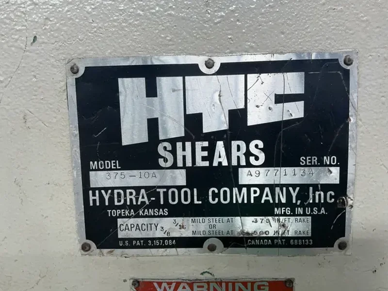 HTC 3/16 OR 3/8 MILD STEEL / 124" SHEAR  -  375-10A