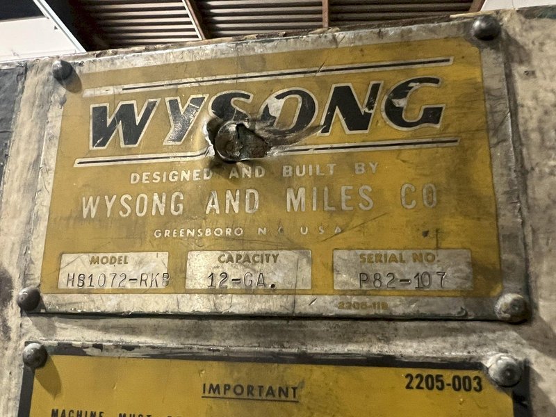 72&quot; X 12 GAUGE WYSONG MODEL #HS1072-RKB &quot;BOW-TIE&quot; HIGH SPEED SHEAR: STOCK #19346