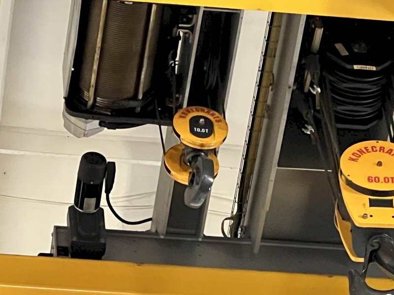 60 TON (10T AUX) x 36' KONE 8-WHEEL DOUBLE GIRDER OVERHEAD BRIDGE CRANE: STOCK #18376