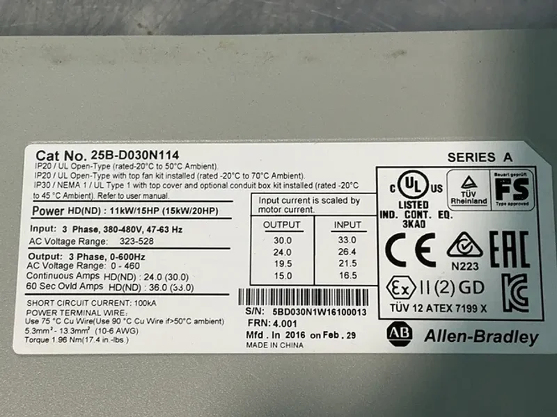 Allen-bradley 20hp Powerflex 525 Servo Drive - 25b-d030n114