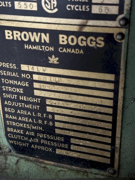 30 TON BROWN AND BOGGS OBI PRESS, 2.5" STROKE: STOCK #20250
