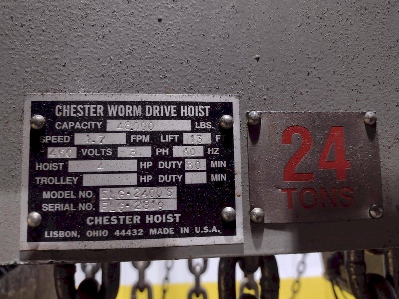 24 TON (48,000 LBS) CHESTER LOW HEADROOM ELECTRIC CHAIN HOIST: STOCK #10210