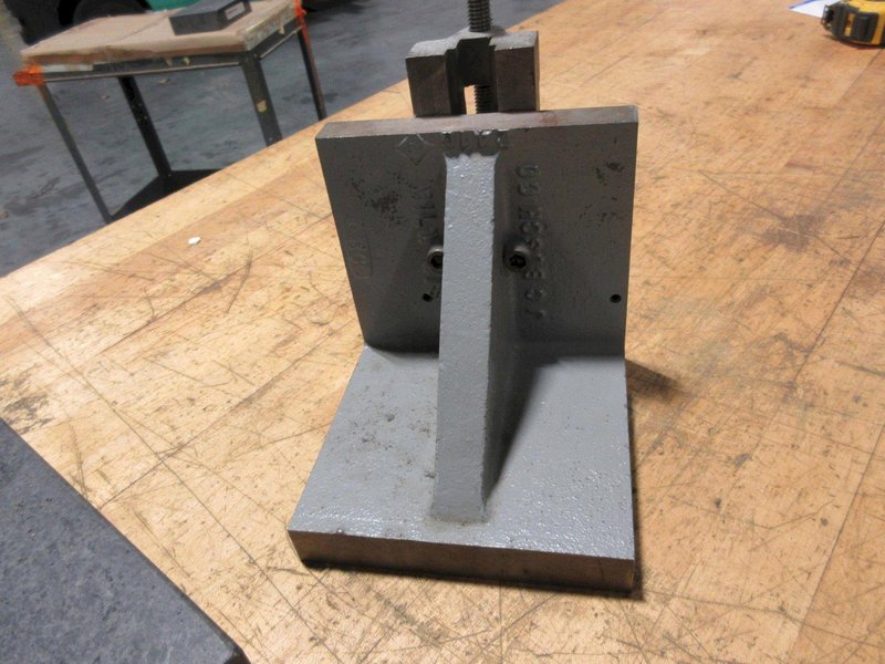 Granite Height Stand with Starrett Digital 1" Travel Indicator *Does Turn On* , Angle Plate 6"x6"x6" with Small Vise Mounted- Auction Item