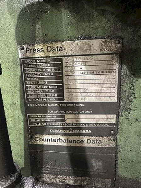 120 TON CLEARING-NIAGARA MODEL #E-110 OBS GAP FRAME PRESS