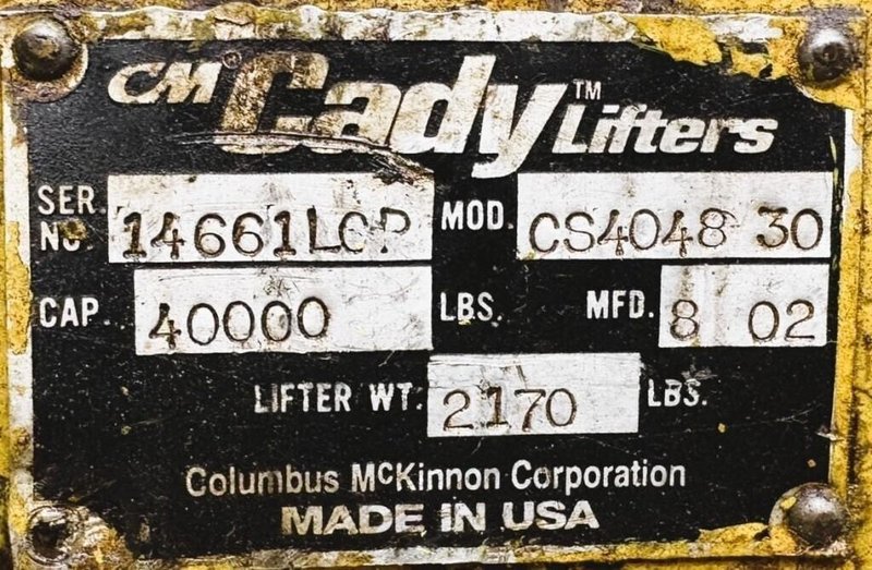 40,000 LBS (20 TON) CM CADY LIFTERS COIL C-HOOK: YOBRO #26160