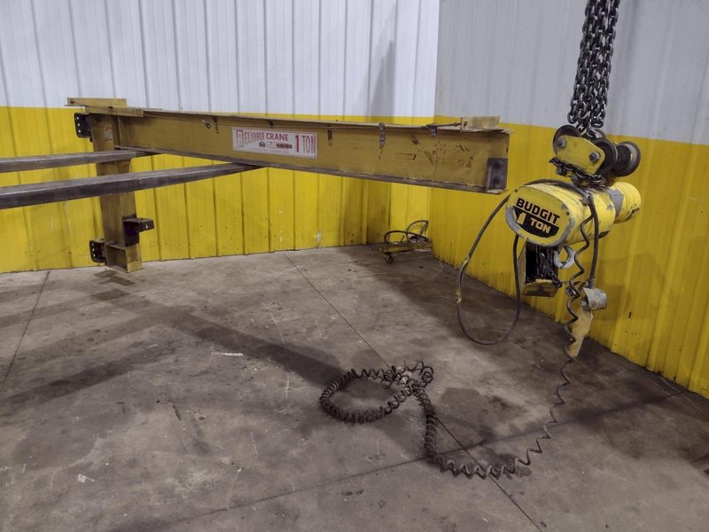 1 TON RELIABLE WALL MOUNTED JIB CRANE W/ 1 TON BUDGIT HOIST W/ TROLLEY: YOBRO #25151