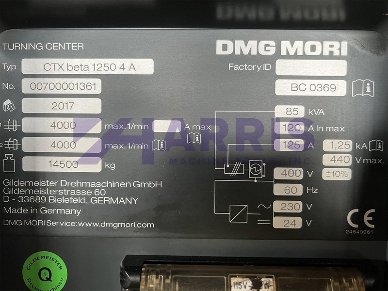 Used, DMG Mori CTX beta 1250 4A Compact High Productive CNC Turning Center with TWIN Concept Machining