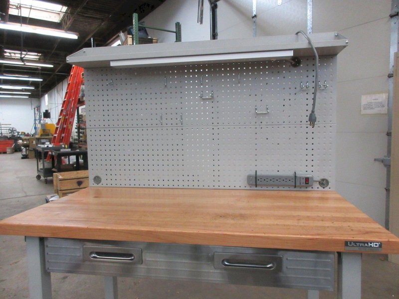 Portable Work Bench with Maple Top, Upper Shelf, Drawer, Work light- Auction Item