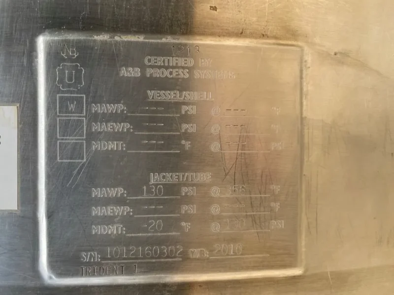 A&amp;B 350 Gal A&amp;B Process Mix Kettle, 316L S/S, 130#  -  316L