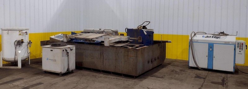 5&#039; x 13&#039; JET EDGE (2013) MODEL #5X13-MR GANTRY RAIL WATERJET CUTTING TABLE, WITH IP-60-50 INTENSIFIER PUMP: STOCK #19309