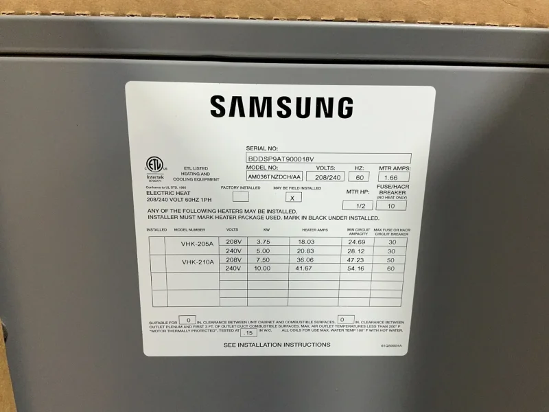 SAMSUNG AIR CONDITIONER  -  AM036TNZDCH/AA