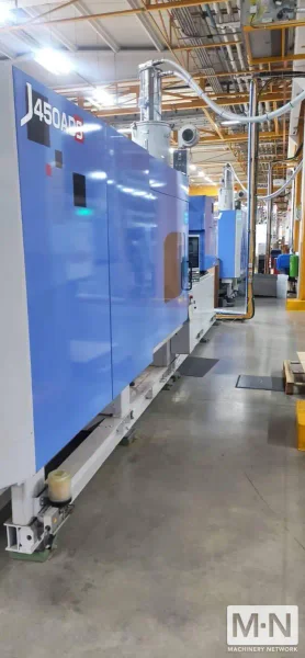 500 TON 43.6 OZ JSW MODEL J450-ADS-1400/HS10 HIGH SPEED INJECTION MOLDING MACHINE MFG 2017/2016